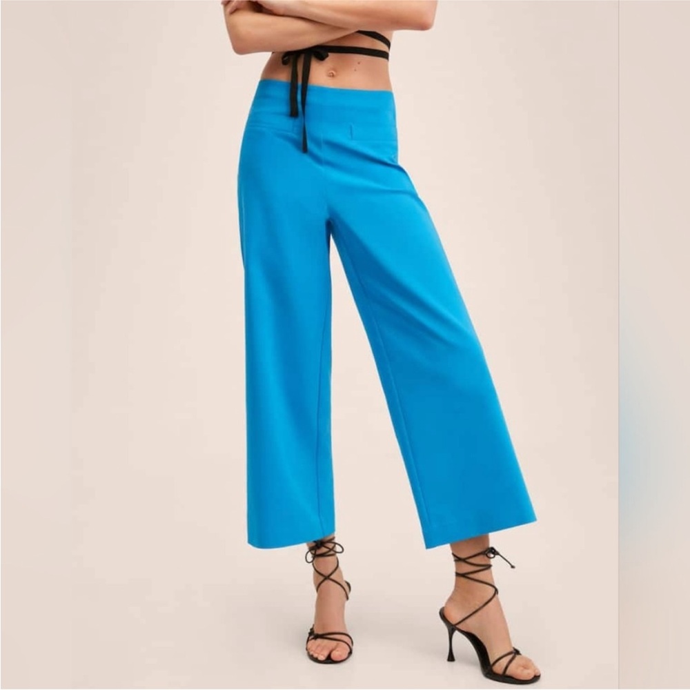Mango Blue Wide Leg Pants with High Waist
